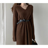 Work Dresses for Girls Autumn and Winter Vintage Knitted Dress Woolen Skirt Women