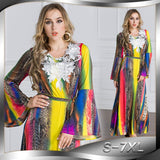 Muslim Women Stylish Kashibo Abaya Muslim Ladies Long Gown Islamic Clothing Jilbab Jalabiya Fashion Color Print Maxi Dress