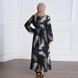 Muslim Women Stylish Kashibo Abaya Muslim Ladies Long Gown Islamic Clothing Jilbab Jalabiya Fashion Printed Long Sleeve Stitching Dress