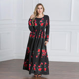 Muslim Women Stylish Kashibo Abaya Muslim Ladies Long Gown Islamic Clothing Jilbab Jalabiya Fashion Rose Print Robe Dress