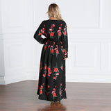 Muslim Women Stylish Kashibo Abaya Muslim Ladies Long Gown Islamic Clothing Jilbab Jalabiya Fashion Rose Print Robe Dress