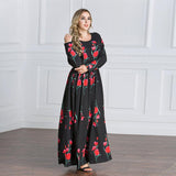 Muslim Women Stylish Kashibo Abaya Muslim Ladies Long Gown Islamic Clothing Jilbab Jalabiya Fashion Rose Print Robe Dress