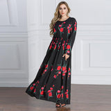 Muslim Women Stylish Kashibo Abaya Muslim Ladies Long Gown Islamic Clothing Jilbab Jalabiya Fashion Rose Print Robe Dress