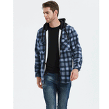 Mens Flannel Jacket with Hoodie Autumn and Winter Plaid Shirt Men's Fleece Lined Padded Warm Keeping Top Shirt Berber Fleece Coat