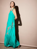 Bright Embroidered Flower Smooth Strap Halter Dress