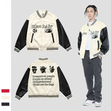 Blackair Jacket Blackair Vintage Fall Winter Coat PU Leather Sleeve Portrait Embroidered Baseball Jacket