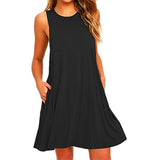 Work Dresses with Pockets Summer Fashion Sleeveless Solid Color Dress Women's Clothing
