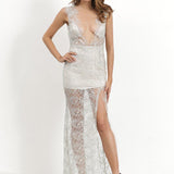 Women Lace Wedding Dress Women's Dress Banquet Evening Dress Lace Split Long Dress