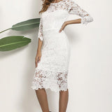 Women Lace Wedding Dress Sexy Lace Long Sleeve Pencil Skirt Midi Dress