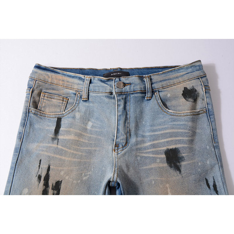 Amiri Jeans Casual Hip Hop Wash Splash-Ink Painted Slim Jeans Casual Fashionable #523