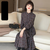 Work Dresses for Teachers Autumn Vintage Dress Loose Slimming and Velvet Padded Floral Dress