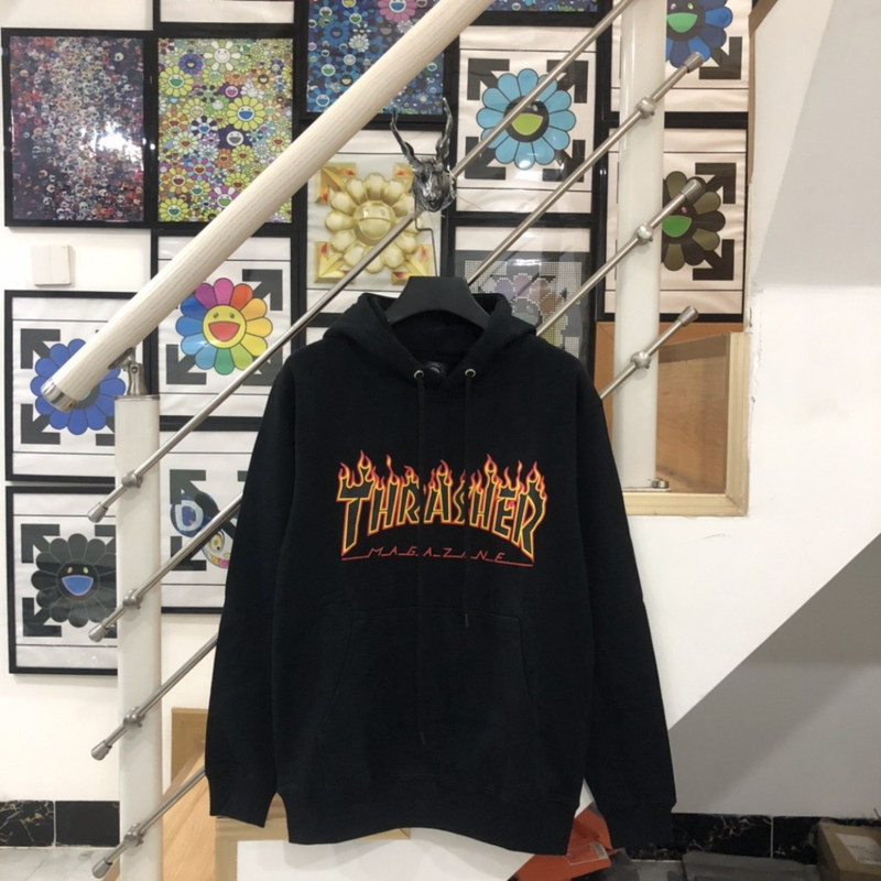 Thrasher Hoodie Flame American Style Loose Hooded Sweater for Men and Women Autumn and Winter