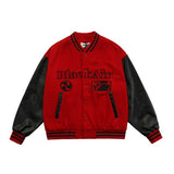 Blackair Jacket Blackair Vintage Fall Winter Coat PU Leather Sleeve Portrait Embroidered Baseball Jacket