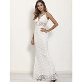 Women Lace Wedding Dress Sexy V-neck Lace Camisole Gown Long Dress