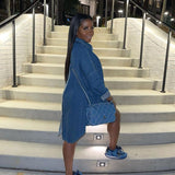 Women Denim Jacket Loose Denim Jacket Contrast Color Mid-Length Coat for Women