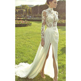 Women Lace Wedding Dress Summer Women's Dress Sexy Lace Long Sleeve See-through Dress