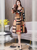 womens long color block plaid check trench coat long lapel coat maxi coat pea coat