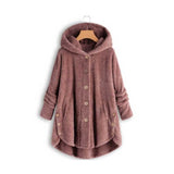 Women Sherpa Jacket Button Plush Top Irregular Fashion Brand Solid Color Coat