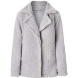 Women Sherpa Jacket Autumn and Winter Plush Coat Polo Collar Solid Color Long Sleeve Coat Cardigan