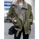 Women Sherpa Jacket Lapel Fur Locomotive Style Female Winter Lamb Winter Coat Female