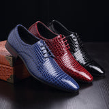 Indo Western Shoes Fashion Snake Pattern Men's Shoes Lace-up Low-Top Leather Shoes