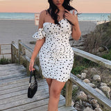 Women Summer Dresses Mini Dress Summer Women's Fashion Polka Dot Pleated off-Shoulder Slip Dress Women's Dress Summer