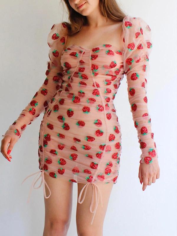strawberry bodycon sexy Swing dress  mini dress