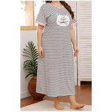 Women Plus Size Maxi Dresses Slimming and Fashionable Round Neck Striped White Dress
