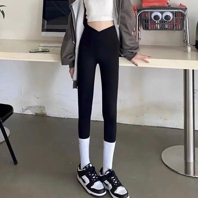Women Legging Autumn and Winter Fleece-Lined Thickened Cross Sexy Leggings Outer Wear High Waist Hip Lift Fitness Exercise