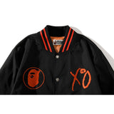 Shark Print Jacket Spring and Autumn Embroidered Red Edge Jacket Baseball Uniform