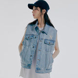 Yankees Autumn and Winter Letter Embroidery Retro Denim Waistcoat Vest Coat Top Men and Women