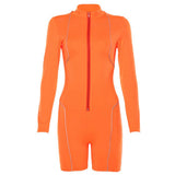 Jumpsuits Summer Reflective Stitching Long Sleeve High Waist Tight Zipper Jumpsuit