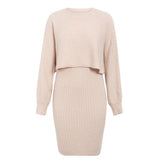 Work Dresses for Teachers Knitted Dress Autumn and Winter Fashion Solid Color Pullover Sweater Women