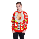 Ugly Christmas Sweater Festival Spoof Sexy Navel Hair 3D Digital Printed round Neck Pullover Couple Sweater