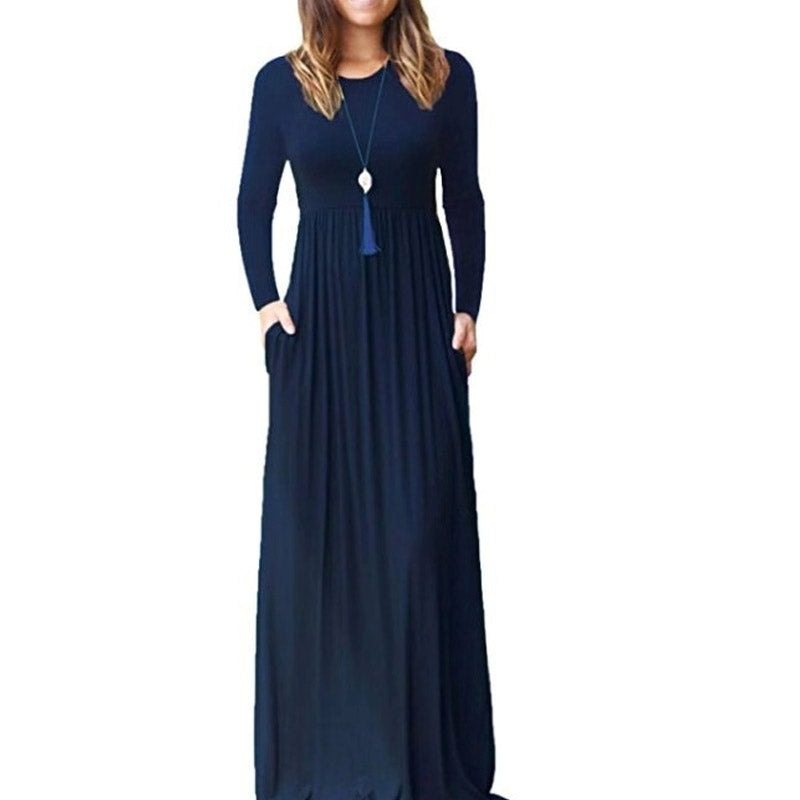 Work Dresses with Pockets Autumn and Winter Women's Long Sleeve Pocket Dress Formal Dress