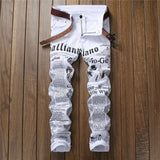 J Shaped Jeans Men's Denim Newspaper Printing Casual Trousers