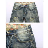 J Shaped Jeans Men's Straight Beggar Ripped Trendy Men's Nostalgic Worn Jeans