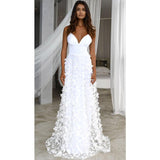 Women Lace Wedding Dress Fashion Women's Wear Sexy Deep V Strap Dress