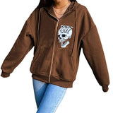 Skeleton Hoodie Autumn Casual Sweatshirt Halloween Skull Print Pullover Double Hooded Top for Women