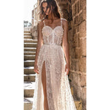 See through Wedding Dress Fall/Winter Sexy Suspenders Slit Formal Dress Formal Dress