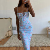 Summer Sexy Floral Pleated Backless Suspender Dress for Women