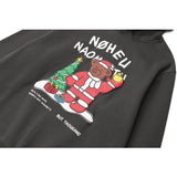 Man Fall Winter Outfis Winter Bear Print Velvet Padded Hooded Sweatshirt Loose Casual Hoodie Coat