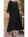 Women Plus Size Maxi Dresses Mid-Sleeve Fashion Simple Lace Up Dress