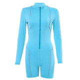 Jumpsuits Summer Reflective Stitching Long Sleeve High Waist Tight Zipper Jumpsuit