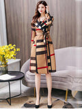 womens long color block plaid check trench coat long lapel coat maxi coat pea coat