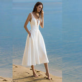 Women Lace Wedding Dress Summer Dress Sexy V-neck Braces in White Dress
