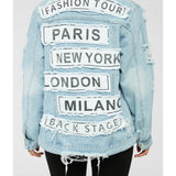 Women Denim Jacket Fashion Letter Print Loose Denim Jacket