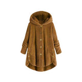 Women Sherpa Jacket Button Plush Top Irregular Fashion Brand Solid Color Coat