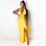 Autumn Women's Fashion Party Sexy V-neck Halter Backless Long Dress Women