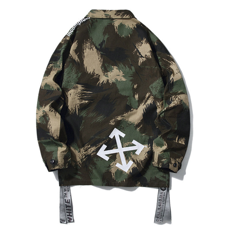 Off White Winter Coat Off Camouflage Embroidery Tooling Arrow Stripe Loose Fashion Jacket